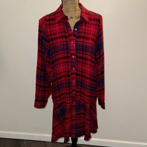 Cute & cozy/soft Loft Plaid Button-Up Shirt Dress